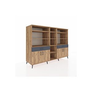 Kronos Dolap 12 Raflı 2 Çekmeceli 4 Kapaklı 220x59x163 Çam-çam/antrasit