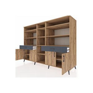 Kronos Dolap 12 Raflı 2 Çekmeceli 4 Kapaklı 220x59x163 Çam-çam/antrasit