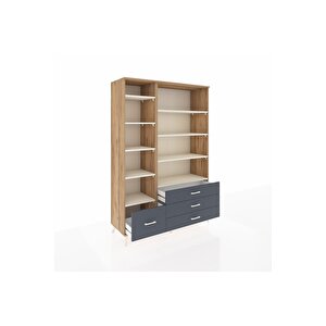 Hyperion Dolap 9 Raflı 4 Çekmeceli  132x44x195 Çam-aytaşı/antrasit