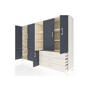 Hyperion Dolap 11 Raflı 3 Çekmeceli 7 Kapaklı 220x44x163 Aytaşı-antrasit/aytaşı