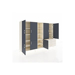 Hyperion Dolap 11 Raflı 3 Çekmeceli 7 Kapaklı 220x44x163 Aytaşı-antrasit/aytaşı