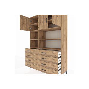 Hyperion Gardrop 8 Raflı 8 Çekmeceli 3 Kapaklı 132x44x195 Çam-çam