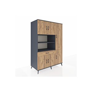 Kronos Dolap 10 Raflı Tek Çekmeceli 6 Kapaklı 132x59x195 Antrasit-çam/çam