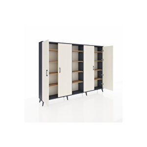 Arges Dolap 12 Raflı 4 Kapaklı 220x30x163 Antrasit-aytaşı/çam