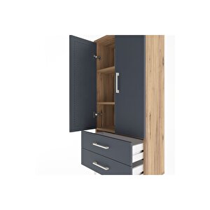 Arges Dolap 3 Raflı 2 Çekmeceli 2 Kapaklı 60x30x134 Çam-antrasit