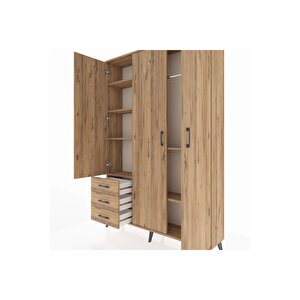 Arges Gardrop 6 Raflı 3 Çekmeceli Tek Askılı 132x30x195 Çam-çam