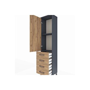 Arges Dolap 2 Raflı 4 Çekmeceli Tek Kapaklı 44x30x182 Antrasit-çam