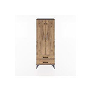 Arges Dolap 2 Raflı 2 Çekmeceli Tek Askılı 60x30x163 Antrasit-çam