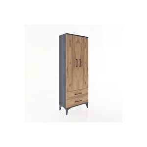 Arges Dolap 2 Raflı 2 Çekmeceli Tek Askılı 60x30x163 Antrasit-çam