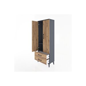Arges Dolap 2 Raflı 2 Çekmeceli Tek Askılı 60x30x163 Antrasit-çam