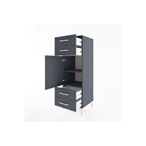 Hyperion Dolap 2 Raflı 4 Çekmeceli Tek Kapaklı 44x44x134 Antrasit-antrasit