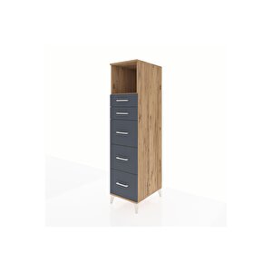 Kronos Dolap Tek Raflı 5 Çekmeceli 44x59x182 Çam-antrasit