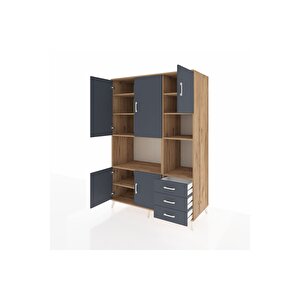 Kronos Dolap 9 Raflı 3 Çekmeceli 5 Kapaklı 132x59x195 Çam-antrasit/antrasit