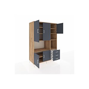 Kronos Dolap 9 Raflı 3 Çekmeceli 5 Kapaklı 132x59x195 Çam-antrasit/antrasit