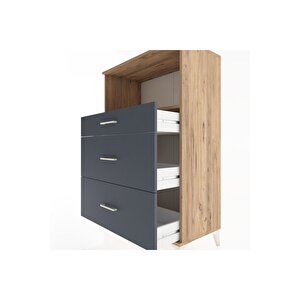 Hyperion Dolap Tek Raflı 3 Çekmeceli 88x44x134 Çam-antrasit