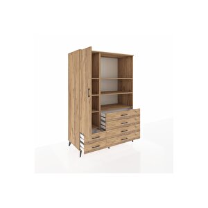 Kronos Dolap 7 Raflı 6 Çekmeceli Tek Kapaklı  132x59x195 Çam-çam/çam