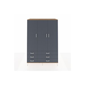 Kronos Dolap 5 Raflı 6 Çekmeceli Tek Askılı 132x59x195 Çam-antrasit/antrasit