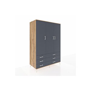 Kronos Dolap 5 Raflı 6 Çekmeceli Tek Askılı 132x59x195 Çam-antrasit/antrasit