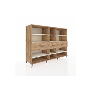 Kronos Dolap 9 Raflı 3 Çekmeceli  220x59x163 Çam-aytaşı/çam