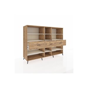 Kronos Dolap 9 Raflı 3 Çekmeceli  220x59x163 Çam-aytaşı/çam
