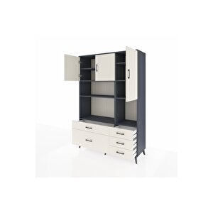 Hyperion Gardrop 8 Raflı 5 Çekmeceli 3 Kapaklı 132x44x195 Antrasit-aytaşı