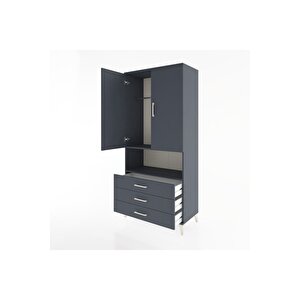 Hyperion Dolap 2 Raflı 3 Çekmeceli Tek Askılı 88x44x195 Antrasit-antrasit
