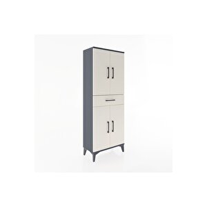 Arges Dolap 3 Raflı Tek Çekmeceli 4 Kapaklı 60x30x163 Antrasit-aytaşı