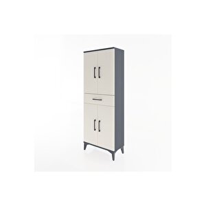 Arges Dolap 3 Raflı Tek Çekmeceli 4 Kapaklı 60x30x163 Antrasit-aytaşı