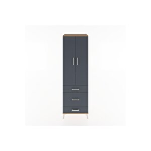 Hyperion Dolap 2 Raflı 3 Çekmeceli Tek Askılı 60x44x195 Çam-antrasit