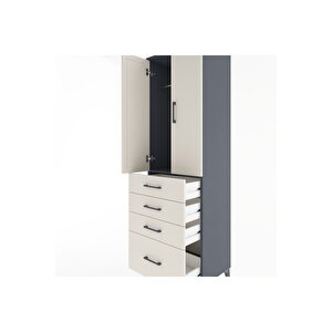 Hyperion Dolap Tek Raflı 4 Çekmeceli Tek Askılı 60x44x195 Antrasit-aytaşı