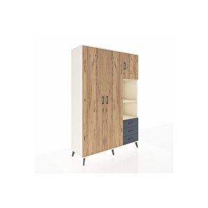Hyperion Dolap 5 Raflı 3 Çekmeceli Tek Askılı 132x44x195 Aytaşı-çam/antrasit