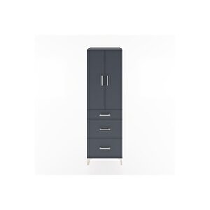 Hyperion Dolap Tek Raflı 3 Çekmeceli Tek Askılı 60x44x195 Antrasit-antrasit