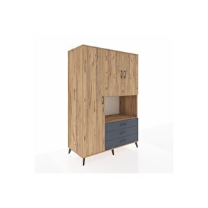 Kronos Dolap 6 Raflı 3 Çekmeceli 3 Kapaklı 132x59x195 Çam-çam/antrasit