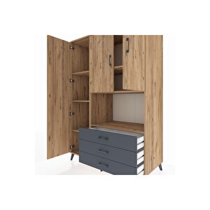 Kronos Dolap 6 Raflı 3 Çekmeceli 3 Kapaklı 132x59x195 Çam-çam/antrasit