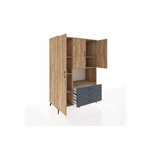 Kronos Dolap 6 Raflı 3 Çekmeceli 3 Kapaklı 132x59x195 Çam-çam/antrasit