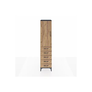 Hyperion Dolap 3 Raflı 5 Çekmeceli Tek Kapaklı 44x44x195 Antrasit-çam