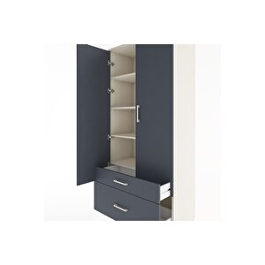 Hyperion Dolap 4 Raflı 2 Çekmeceli 2 Kapaklı 88x44x195 Aytaşı-antrasit
