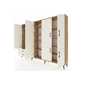 Arges Dolap 12 Raflı 2 Çekmeceli 7 Kapaklı 220x30x163 Çam-aytaşı