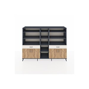 Hyperion Dolap 12 Raflı 2 Çekmeceli 4 Kapaklı 220x44x163 Antrasit-çam/aytaşı