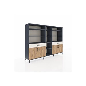 Hyperion Dolap 12 Raflı 2 Çekmeceli 4 Kapaklı 220x44x163 Antrasit-çam/aytaşı