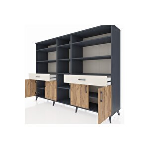 Hyperion Dolap 12 Raflı 2 Çekmeceli 4 Kapaklı 220x44x163 Antrasit-çam/aytaşı