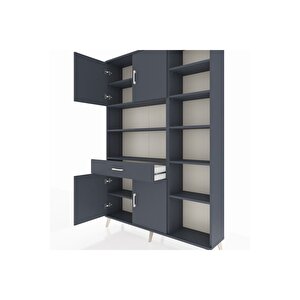 Arges Gardrop 10 Raflı Tek Çekmeceli 4 Kapaklı 132x30x195 Antrasit-antrasit