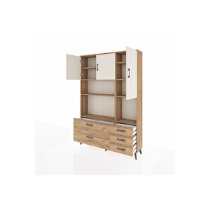 Arges Dolap 8 Raflı 5 Çekmeceli 3 Kapaklı 132x30x195 Çam-aytaşı/çam