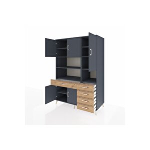 Kronos Dolap 9 Raflı 5 Çekmeceli 5 Kapaklı 132x59x195 Antrasit-antrasit/çam