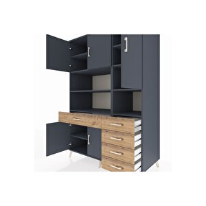 Kronos Dolap 9 Raflı 5 Çekmeceli 5 Kapaklı 132x59x195 Antrasit-antrasit/çam