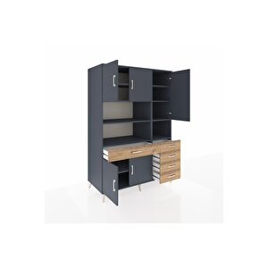 Kronos Dolap 9 Raflı 5 Çekmeceli 5 Kapaklı 132x59x195 Antrasit-antrasit/çam