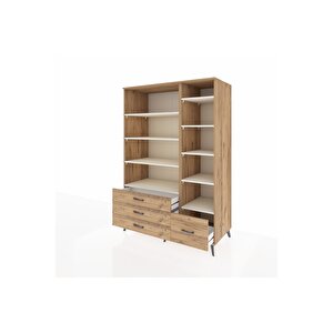 Kronos Dolap 9 Raflı 4 Çekmeceli  132x59x195 Çam-aytaşı/çam