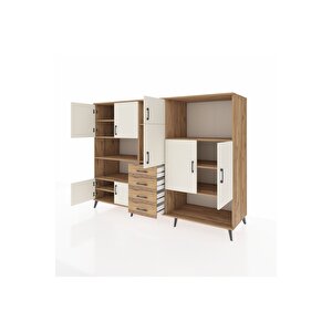 Kronos Dolap 10 Raflı 4 Çekmeceli 8 Kapaklı 220x59x163 Çam-aytaşı/çam