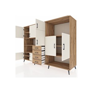 Kronos Dolap 10 Raflı 4 Çekmeceli 8 Kapaklı 220x59x163 Çam-aytaşı/çam