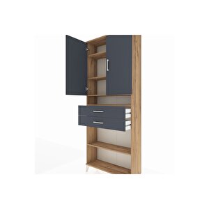 Arges Dolap 5 Raflı 2 Çekmeceli 2 Kapaklı 88x30x221 Çam-antrasit